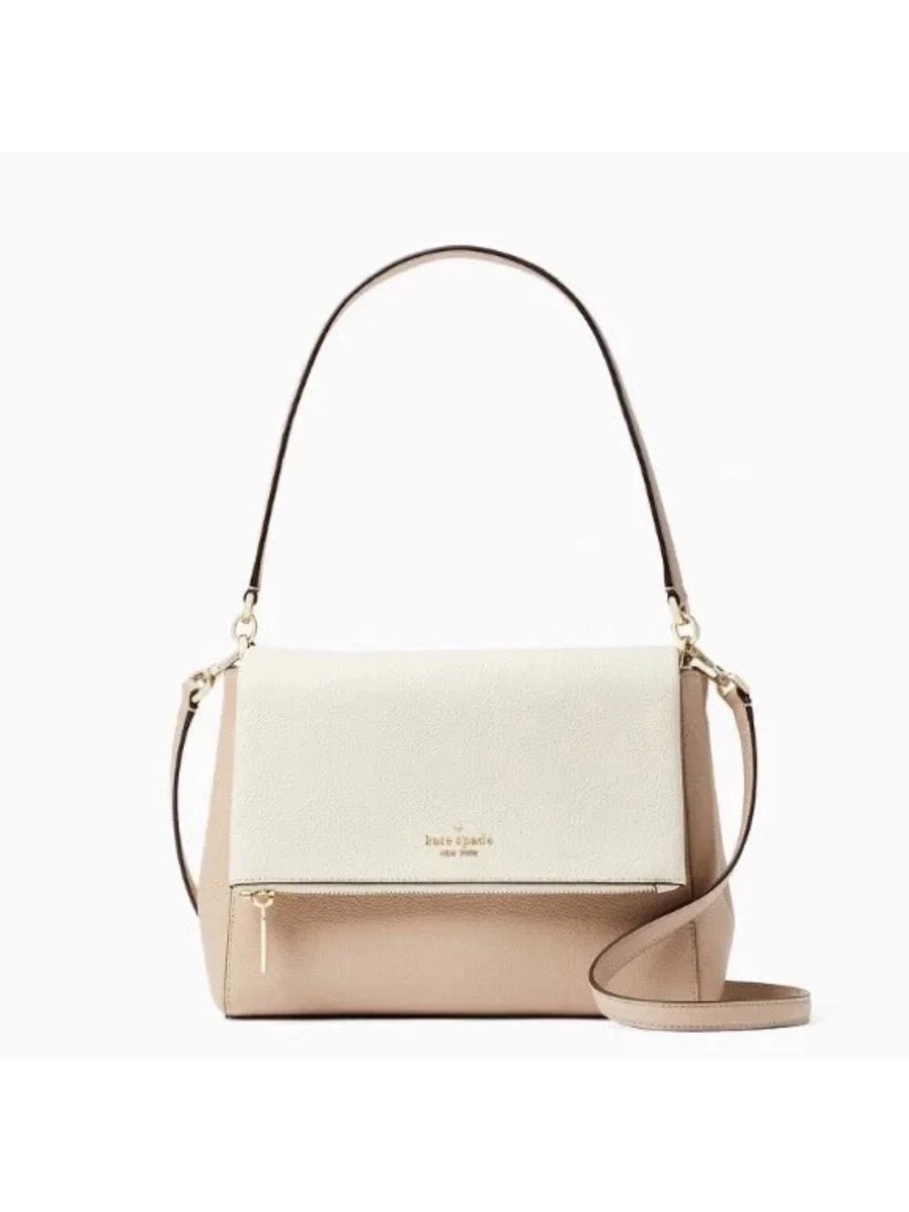 kate spade Leila Two-Tone Pebbled Leather Shoulder Bag in Cream & Tan